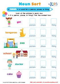 Noun Sort Printable: Grammar Worksheet for Kids